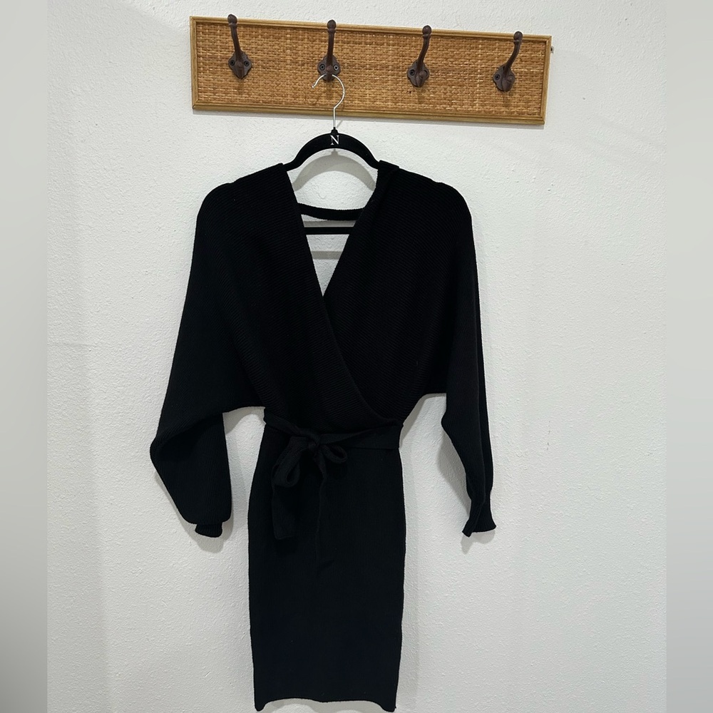 Black belted sweater dress